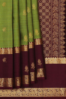 Image of Kanchipattu Golden Green Brocade Saree