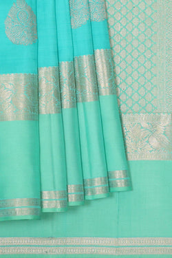 Image of Kanchipattu Sea Blue Brocade Saree