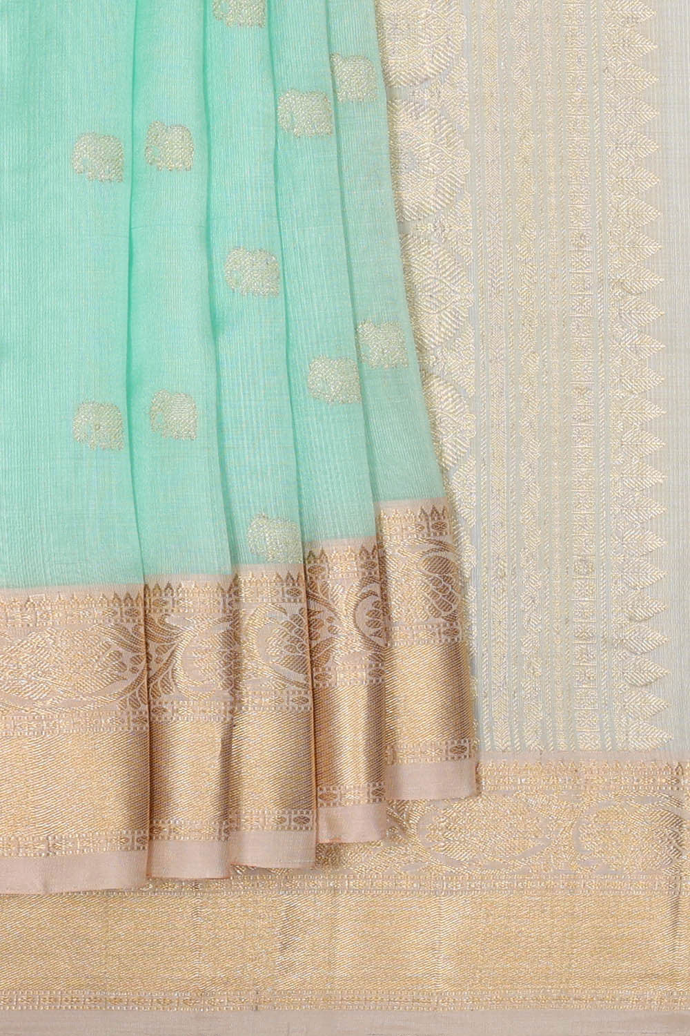 Image of Kanchi Kora Light Sea Green Brocade Saree