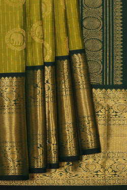 Image of Kanchipattu Mehndi Green Brocade Saree