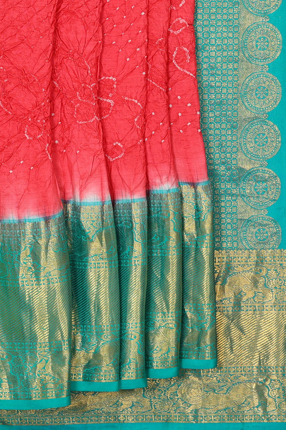 Image of Kanchipattu Bandhani Light Red Saree