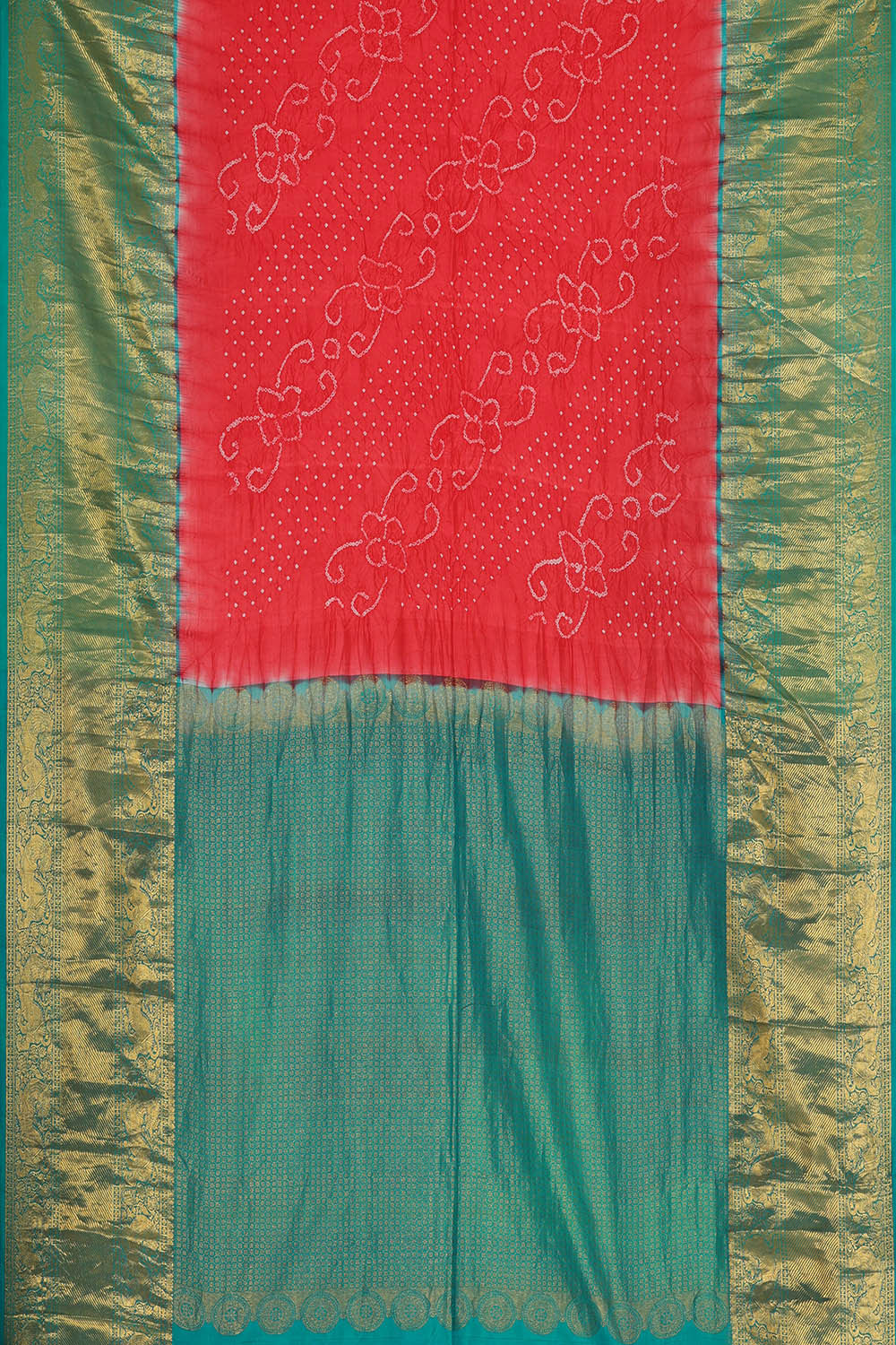 Image of Kanchipattu Bandhani Light Red Saree