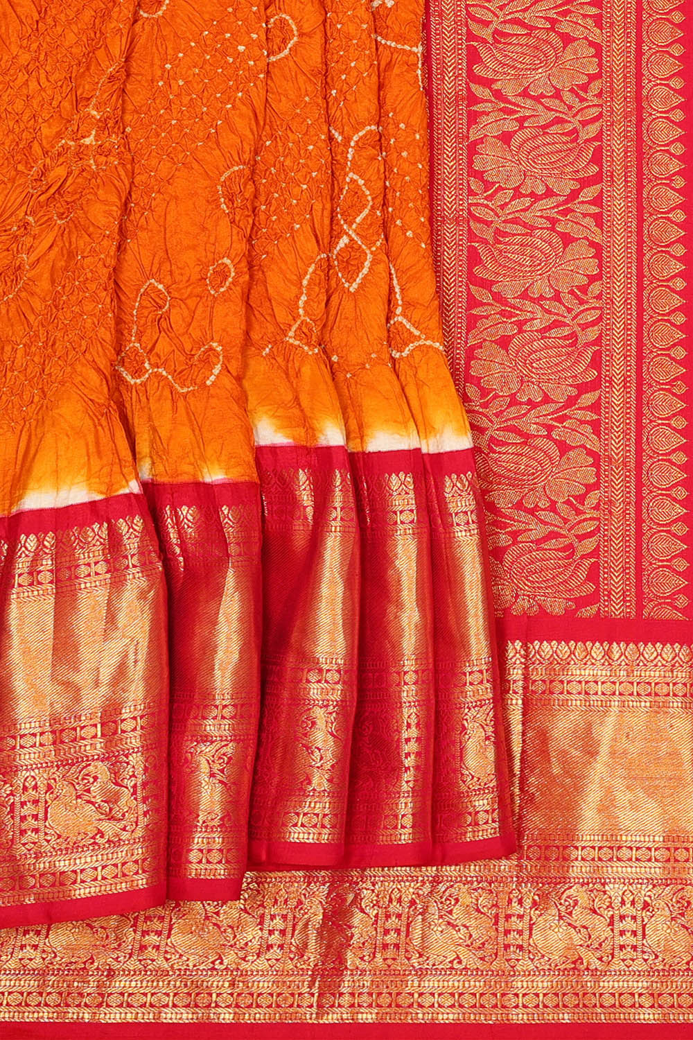 Image of Kanchipattu Bandhani Orange Saree