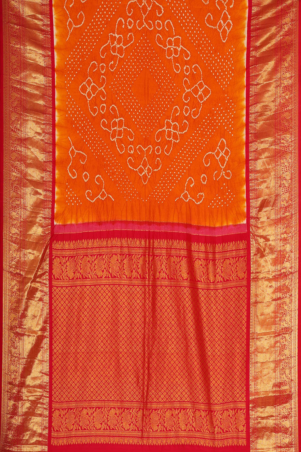 Image of Kanchipattu Bandhani Orange Saree