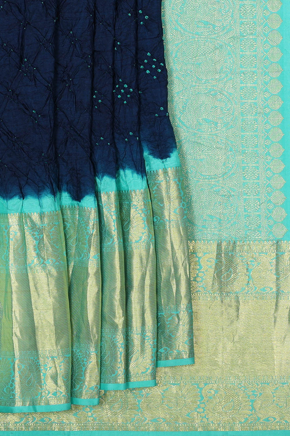 Image of Kanchipattu Bandhani Navy Blue Saree