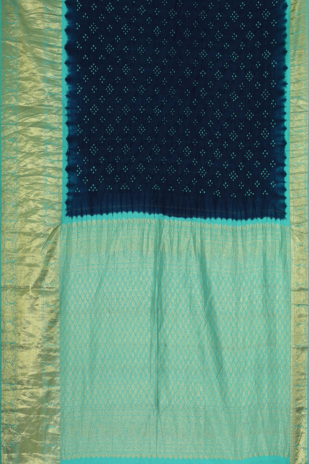 Image of Kanchipattu Bandhani Navy Blue Saree