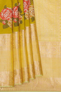 Image of Kanchipattu Golden Green Brocade Saree