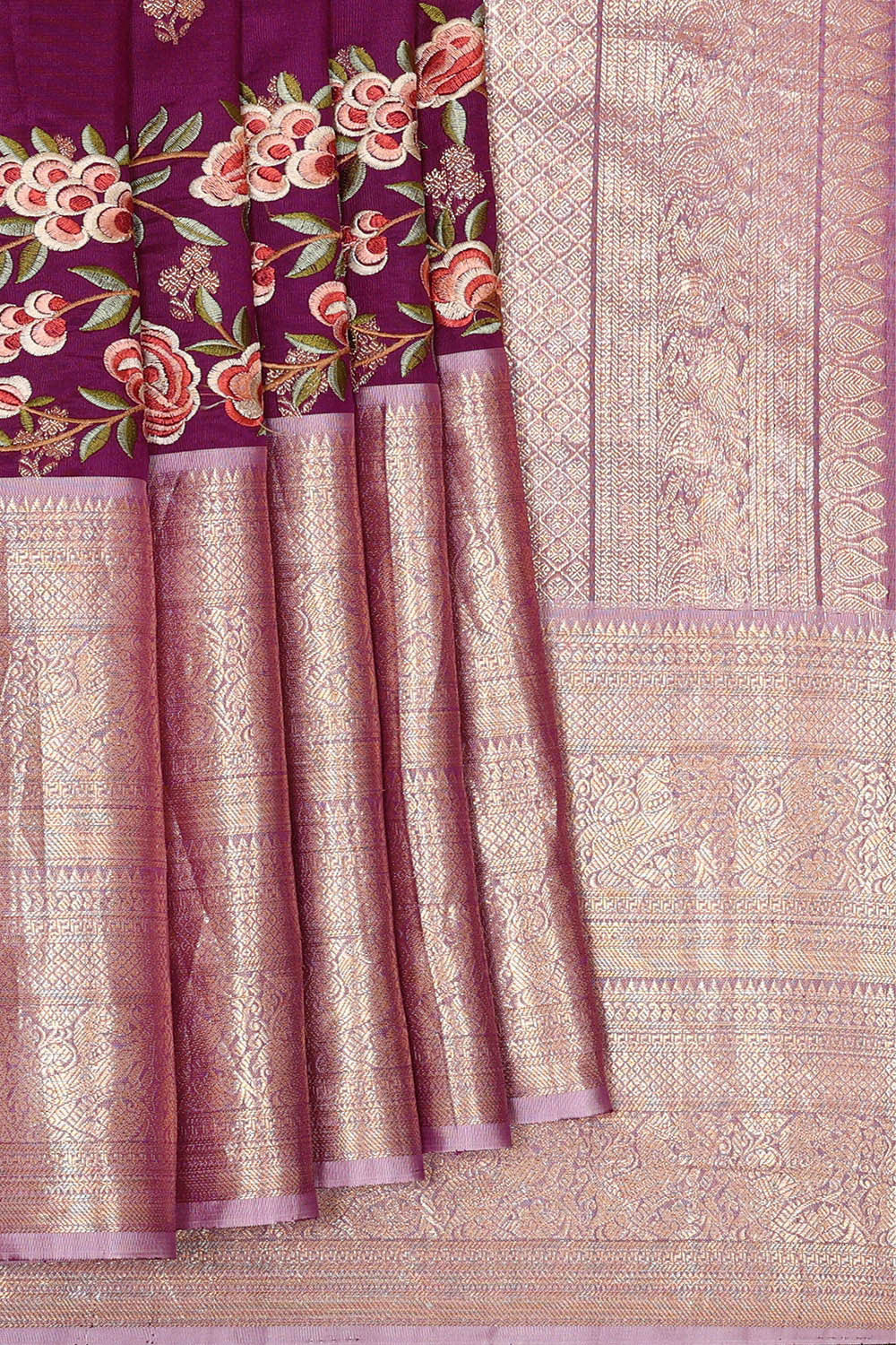 Kanchi Kora Deep Wine Brocade Saree