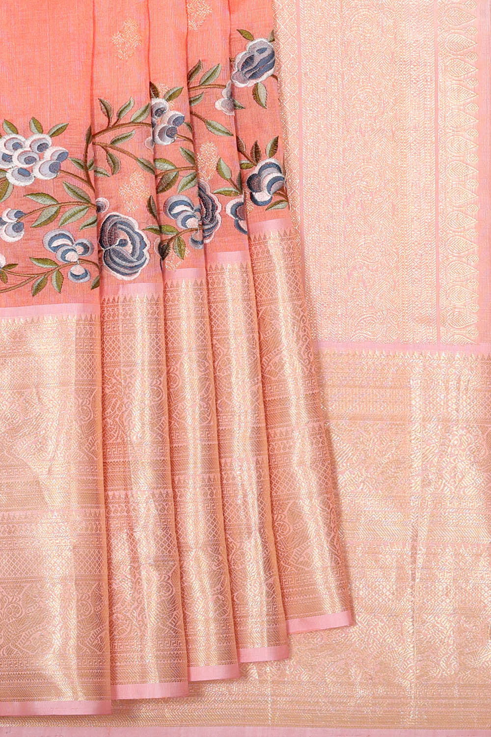 Image of Kanchi Kora Peach Brocade Saree