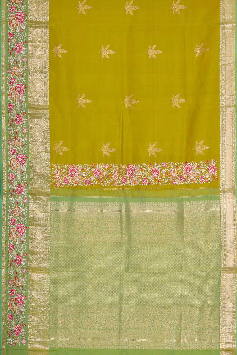 Kanchipattu Golden Green Brocade Saree