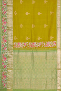 Image of Kanchipattu Golden Green Brocade Saree