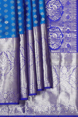 Image of Kanchipattu Ocean Blue Brocade Saree