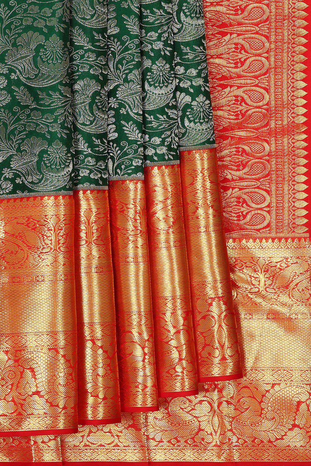 Kanchipattu Bottle Green Brocade Saree