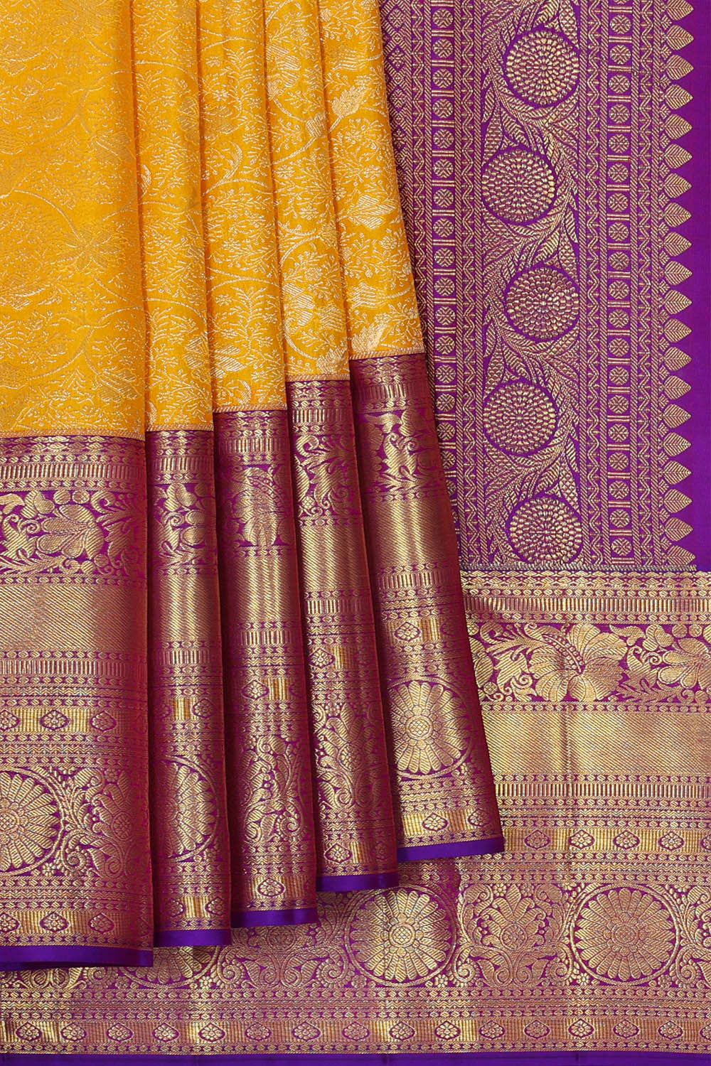 Kanchipattu Mustard Yellow Brocade Saree