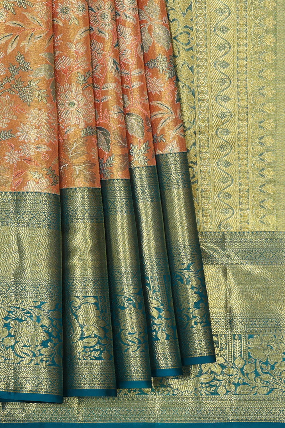 Kanchipattu Peach Tissue Brocade Saree