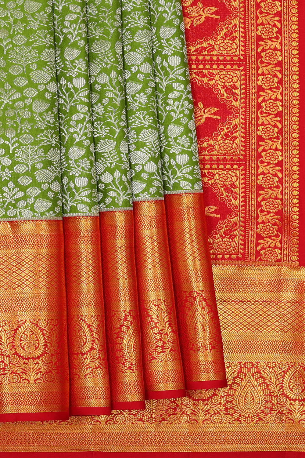 Kanchipattu Golden Green Brocade Saree