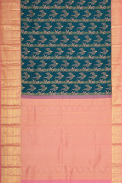 Image of Kanchipattu Peacock Blue Brocade Saree