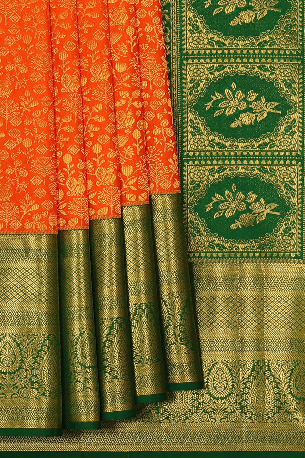 Image of Kanchipattu Orange Brocade Saree