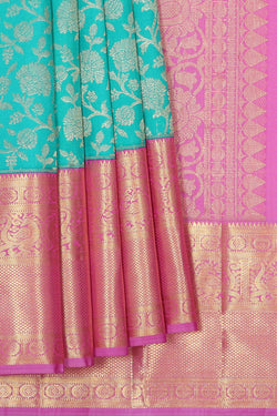 Image of Kanchipattu Turquoise Blue Brocade Saree