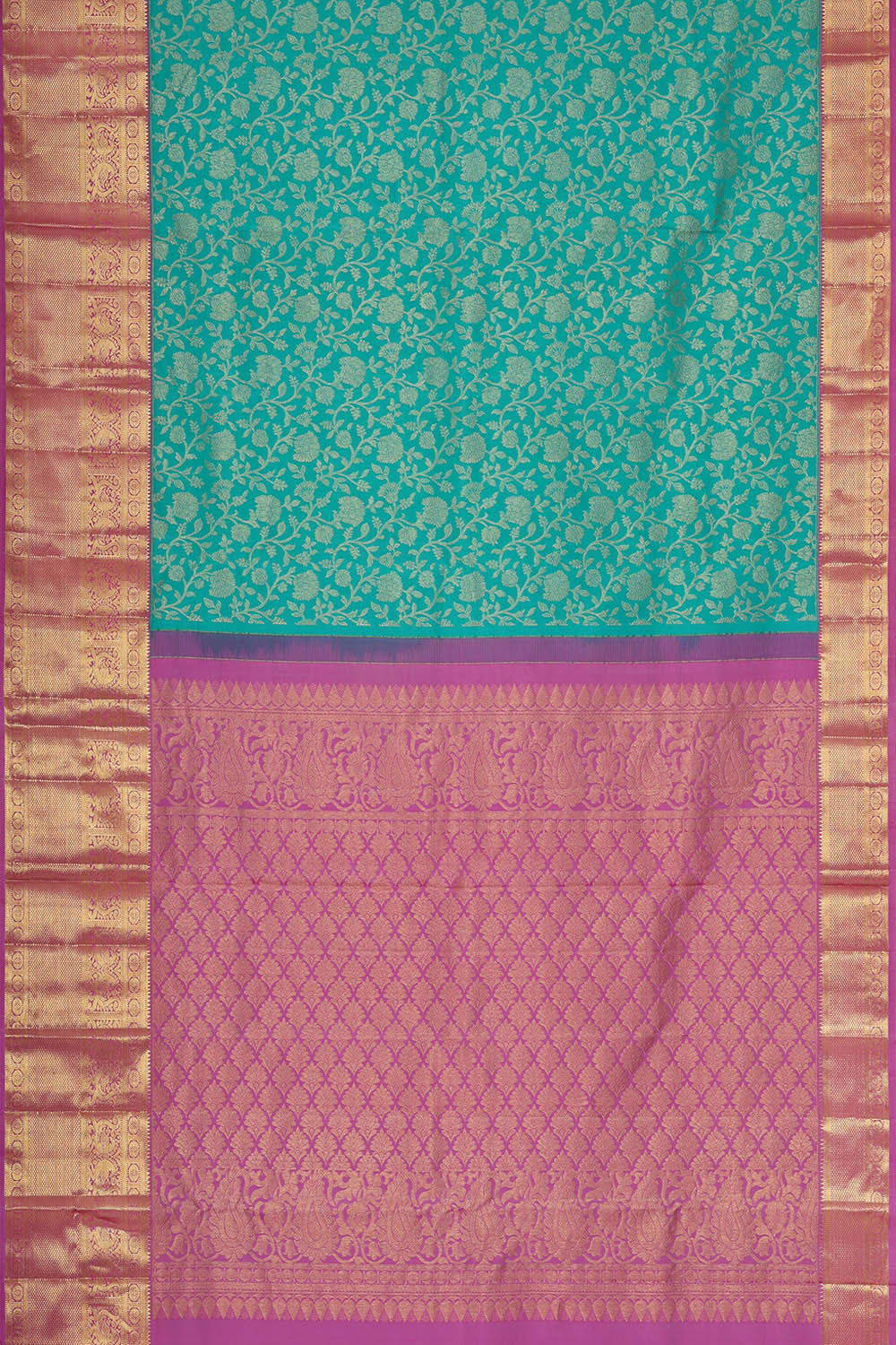 Kanchipattu Turquoise Blue Brocade Saree