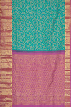 Image of Kanchipattu Turquoise Blue Brocade Saree