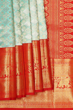 Image of Kanchipattu Ice Blue Brocade Saree