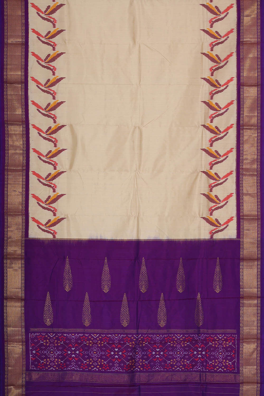 Pochampally Ikat Silk Cream Saree