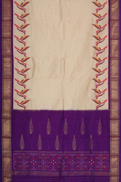 Image of Pochampally Ikat Silk Cream Saree