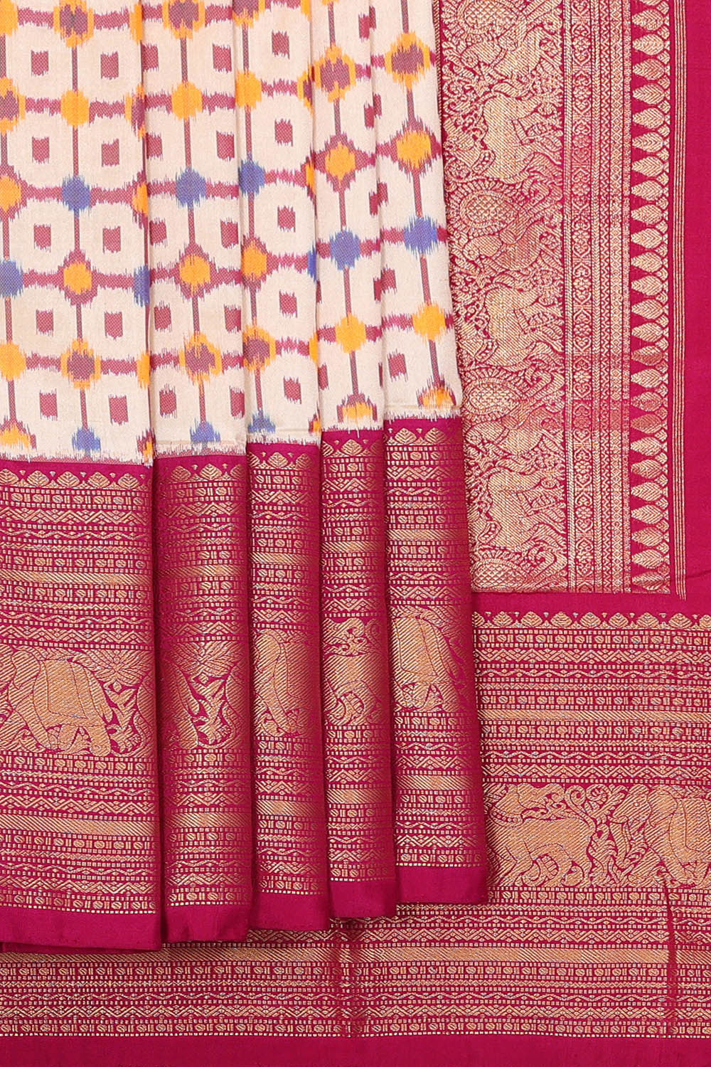 Pochampally Ikat Silk Cream Saree