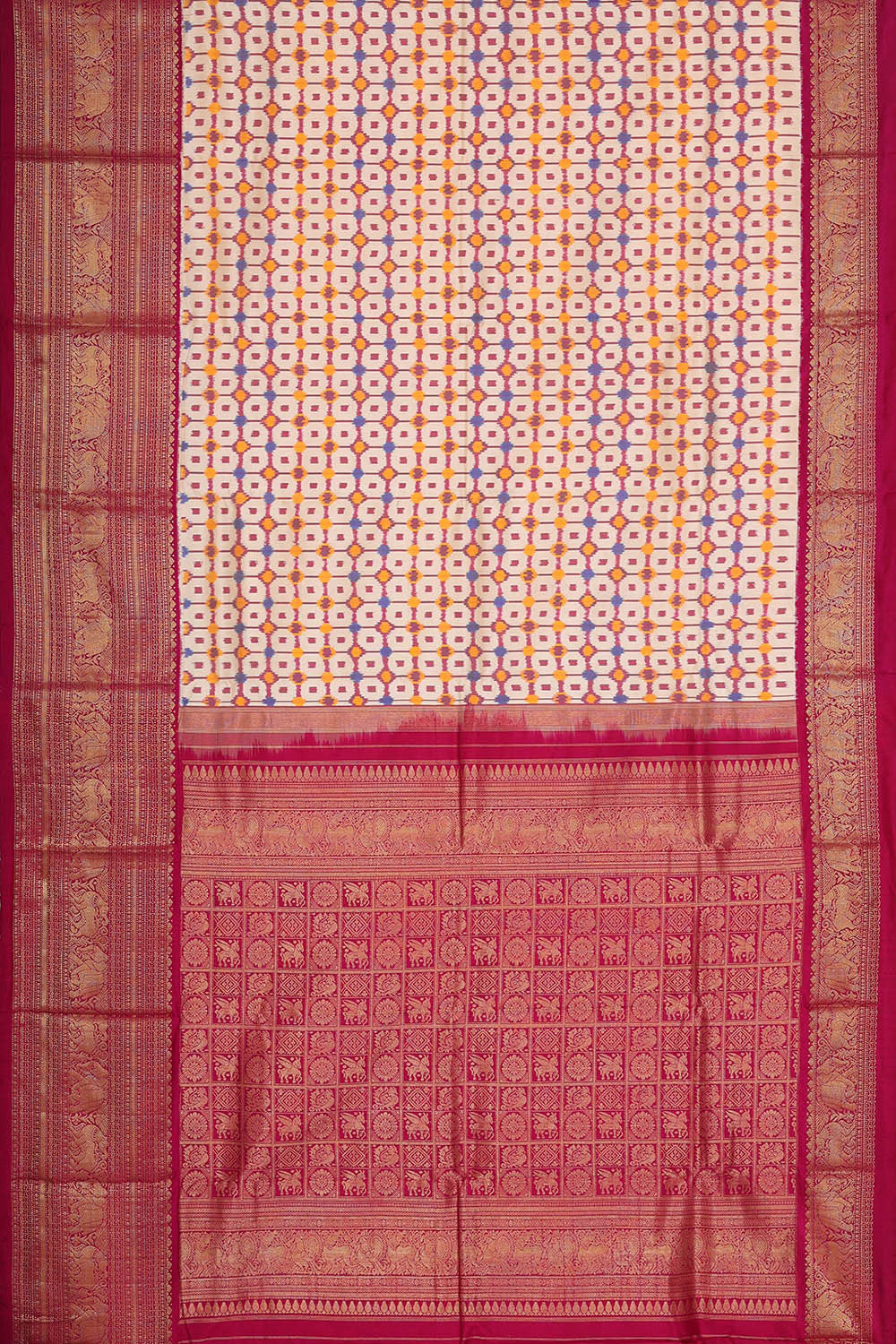 Pochampally Ikat Silk Cream Saree