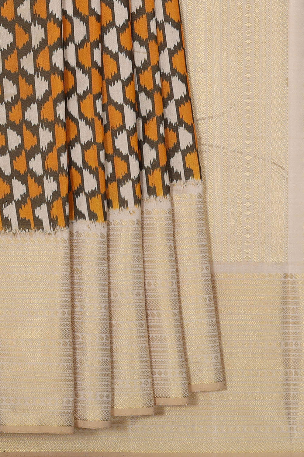 Pochampally Ikat Silk Cream Saree