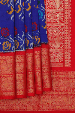 Image of Pochampally Ikat Silk Royal Blue Saree