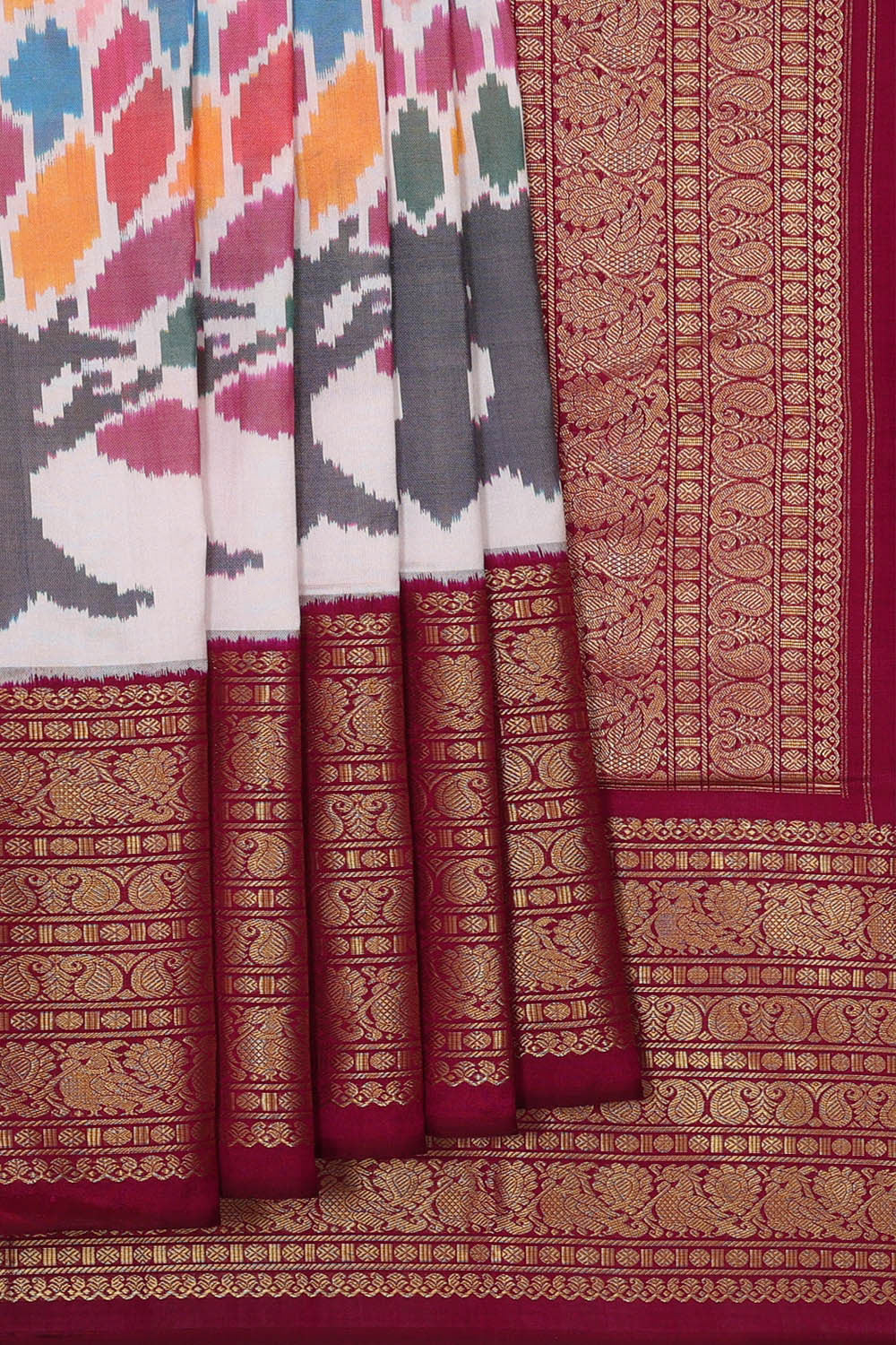 Pochampally Ikat Silk Cream Saree