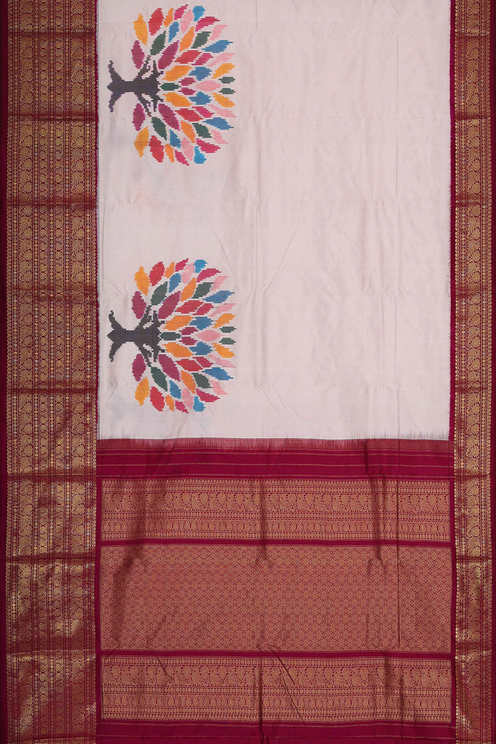 Pochampally Ikat Silk Cream Saree