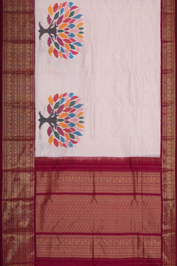 Image of Pochampally Ikat Silk Cream Saree