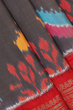 Image of Pochampally Ikat Silk Dark Grey Saree