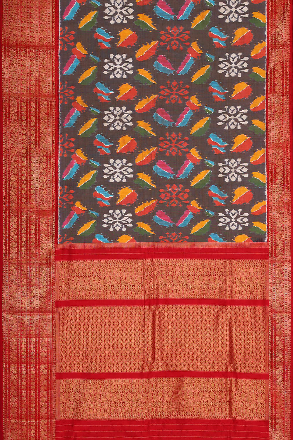 Pochampally Ikat Silk Dark Grey Saree