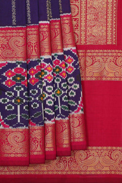 Image of Pochampally Ikat Silk Navy Blue Saree