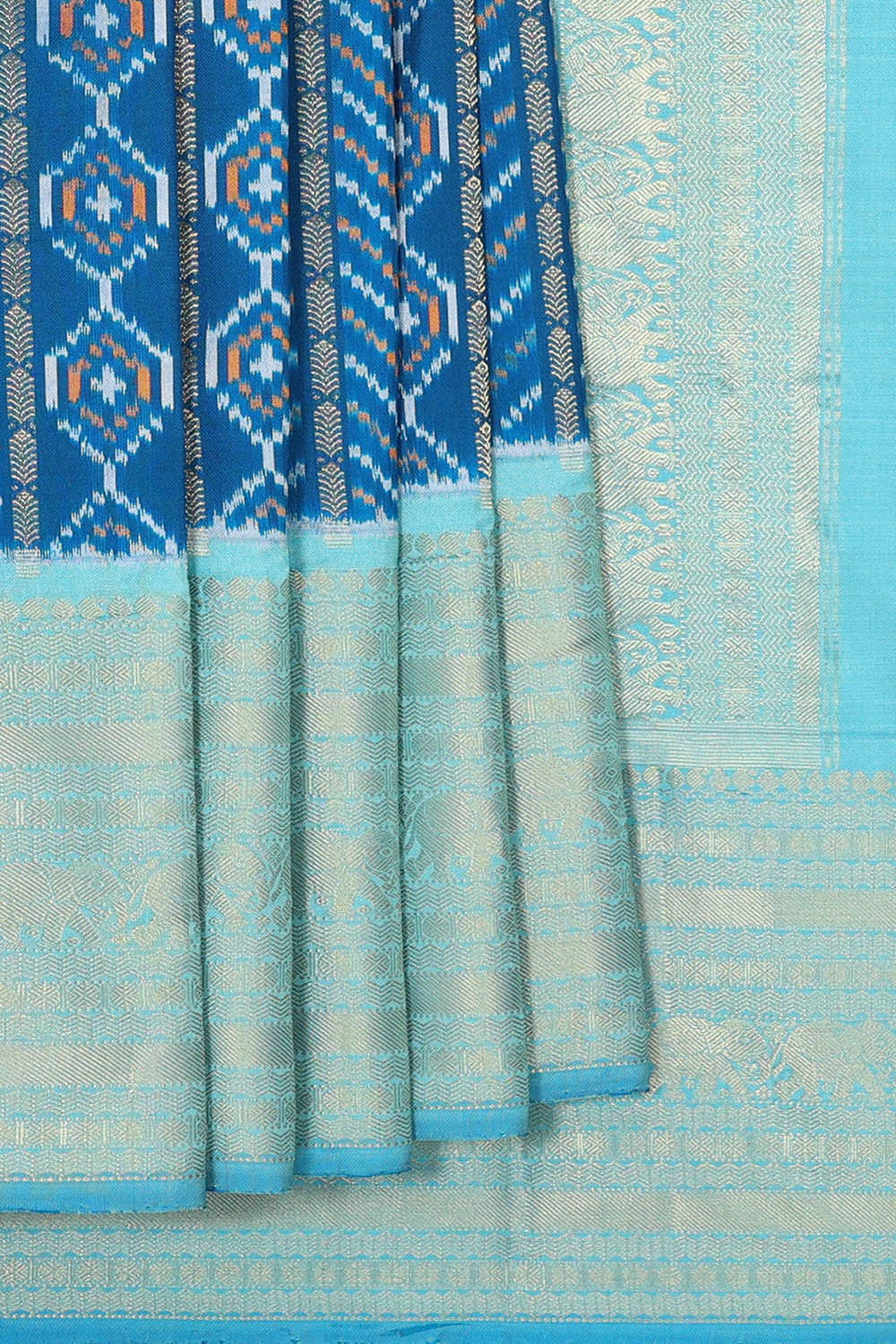 Pochampally Ikat Silk Peacock Blue Saree