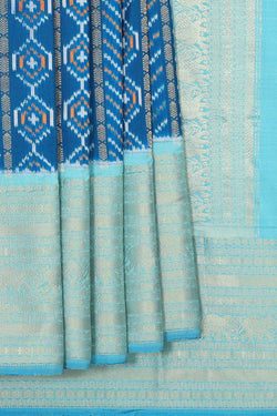 Image of Pochampally Ikat Silk Peacock Blue Saree