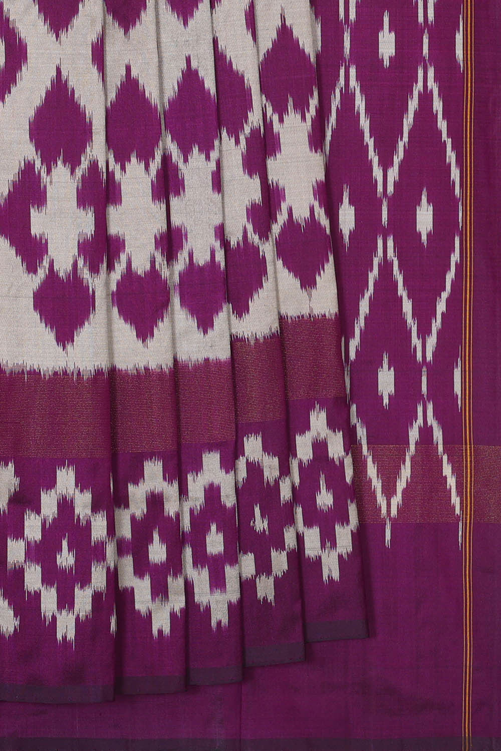 Image of Ikat Silk Cream Saree