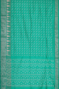 Image of Ikat Silk Sea Green Saree