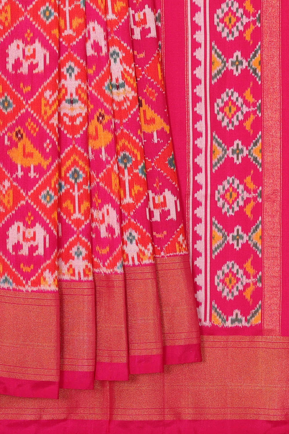 Ikat Silk Rani Pink Saree