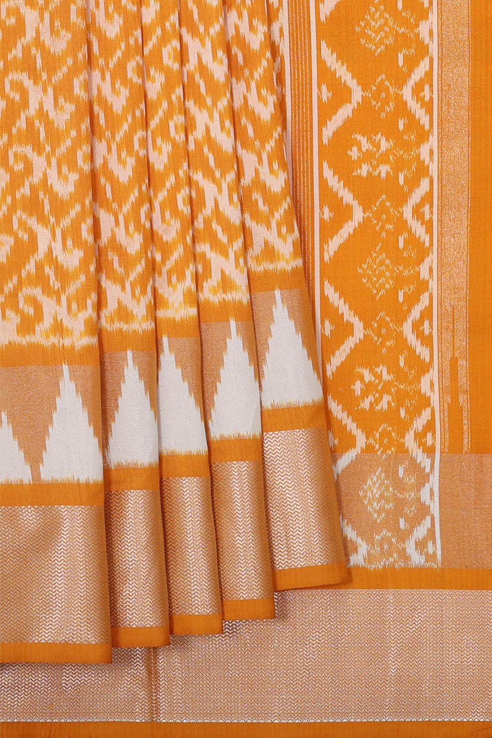 Image of Ikat Silk Mustard Yellow Saree