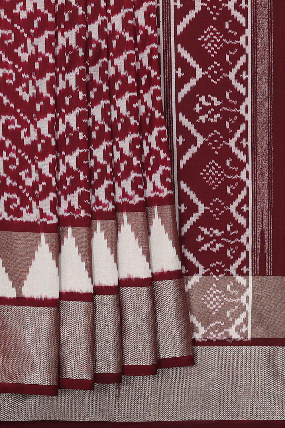 Ikat Silk Dark Red Saree