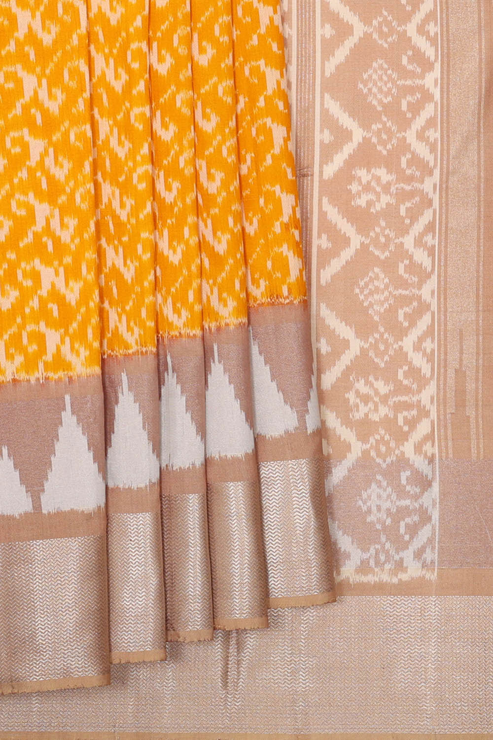 Image of Ikat Silk Mustard Yellow Saree