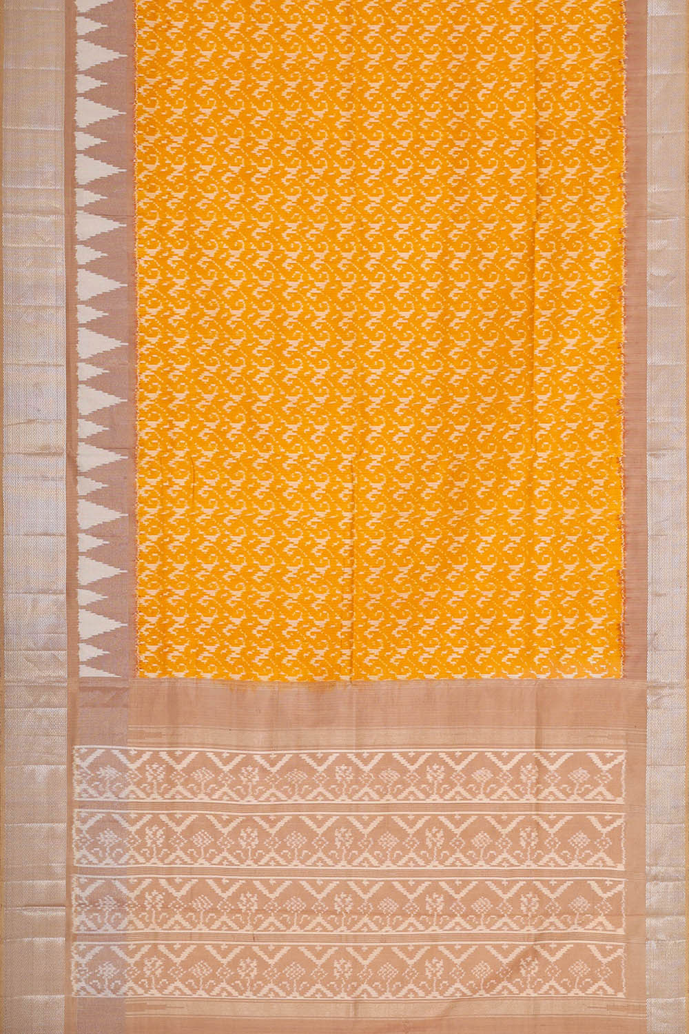 Image of Ikat Silk Mustard Yellow Saree