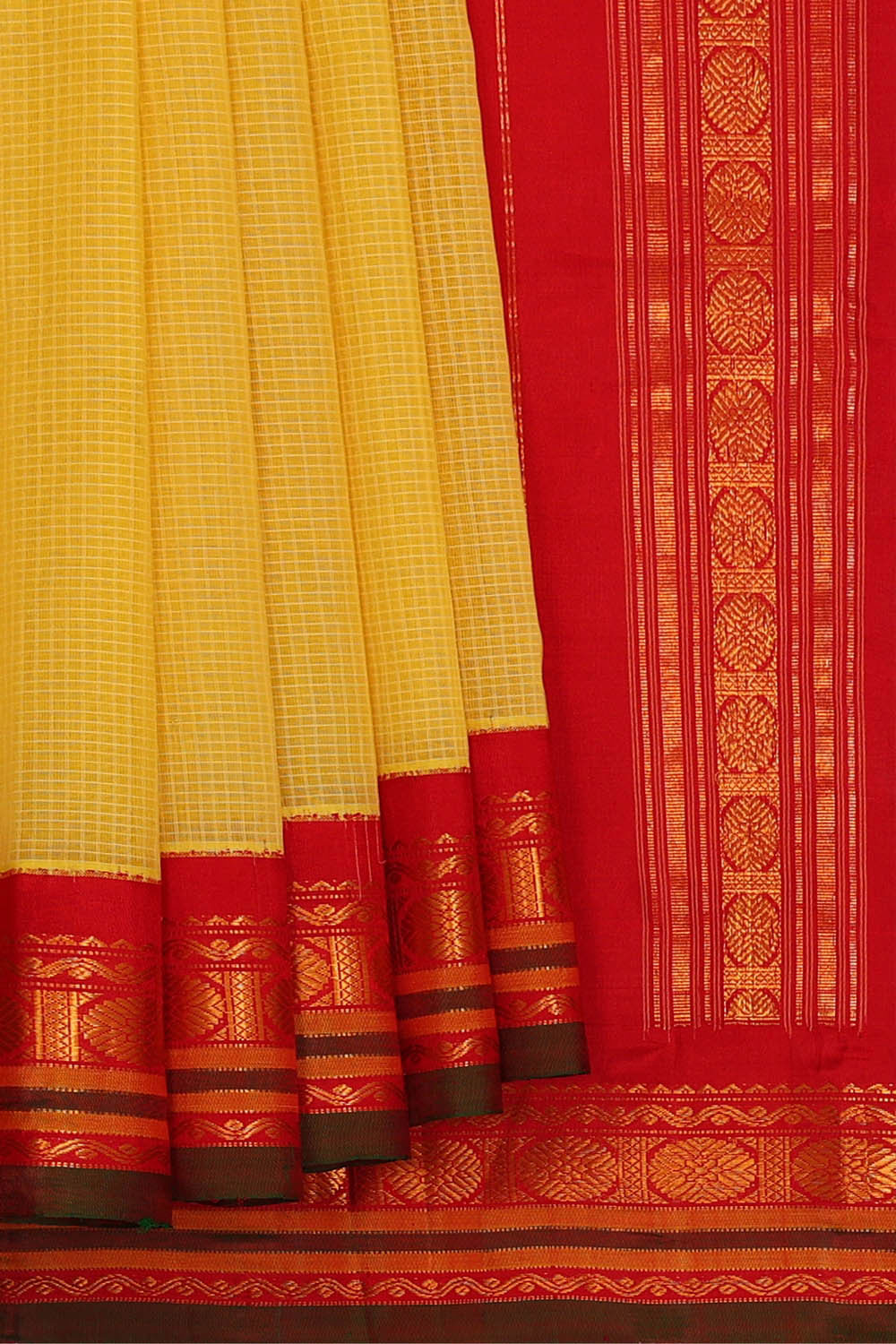 Image of Gadwal Cotton Yellow Saree