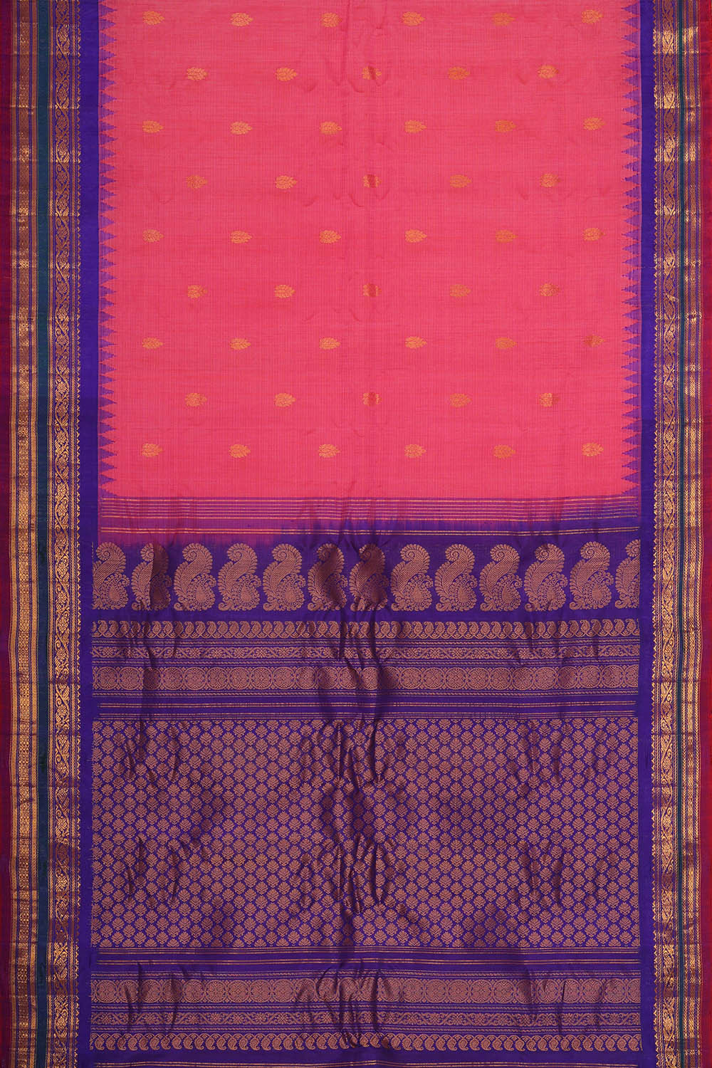 Gadwal Silk Cotton Peach Pink Saree