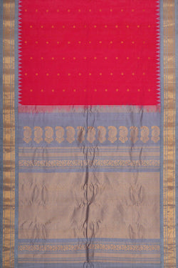 Image of Gadwal Silk Cotton Reddish Pink Saree